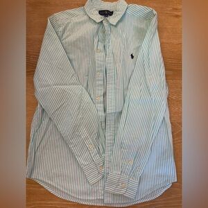 Boys XL Ralph Lauren Polo button down. Mint Green. stripe. SZ 18-20.